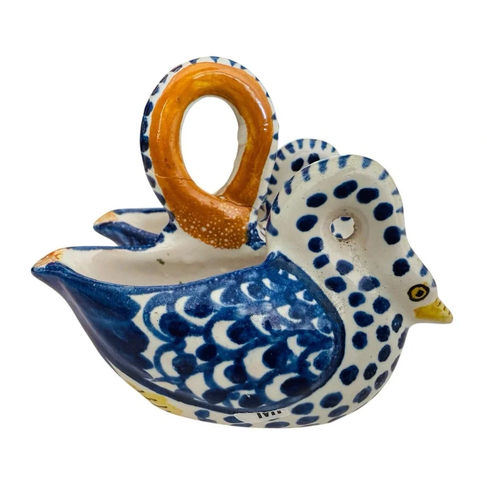 Henriot‎ Quimper French art pottery ring handled figural swan double salt